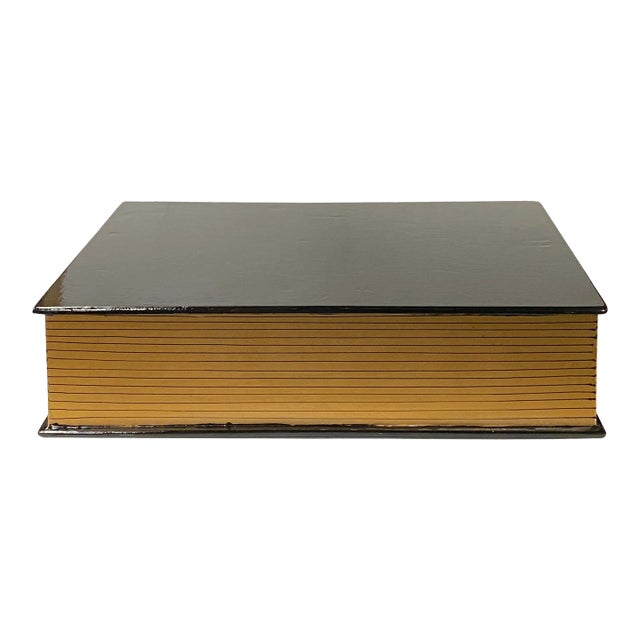 Black Lacquer Golden Side Book Shape Storage Box Accent For Sale