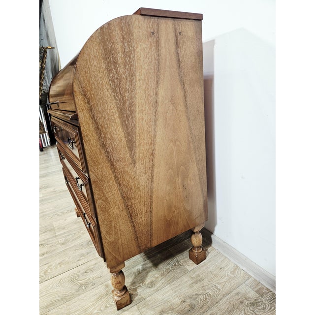Walnut Cylinder-Roll-Top Secretary Desk, 1970s For Sale - Image 6 of 18