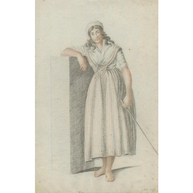 Paper After Verburgh, Standing Woman with Staff, 1797, Chalk on Paper For Sale - Image 7 of 10