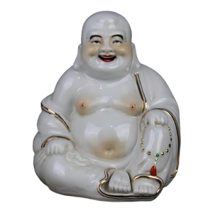 Chinese Vintage Ceramic Buddhist Sculpture,Hand Carved White Glaze Porcelain Statue of Maitreya Buddha