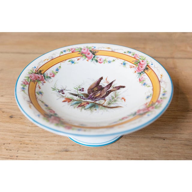 Early 20th French, Hand-Painted Porcelain Compote with Birds and Floral Motif For Sale In Atlanta - Image 6 of 6