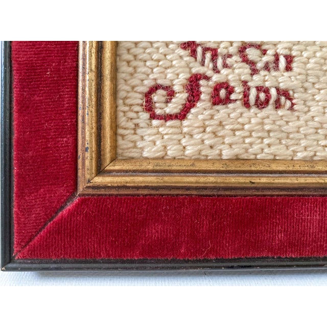 Italian Handmade Crewel Roses Art Italy 1974 in Square Gold and Red Velvet Frame For Sale - Image 3 of 9