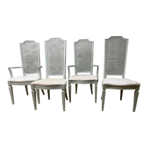 French Blue Cane Back Chairs - Set of 4