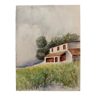 Late 19th Century Attributed to Frank Henry Mason Country House Meadow Landscape Original Watercolor For Sale