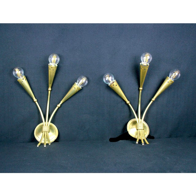 Mid-Century Modern Maison Arlus, Mid-Century Pair of Brass Sconces, France For Sale - Image 3 of 7