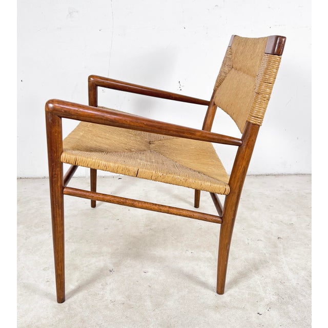 Mid-Century Modern C. 1950s Mel Smilow Walnut Lounge Rush Seat Arm Chair For Sale - Image 3 of 5