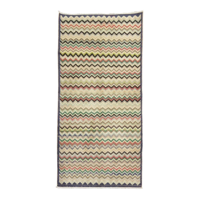 Wavy Vintage Turkish Deco Rug - 2'6" x 5'2" For Sale