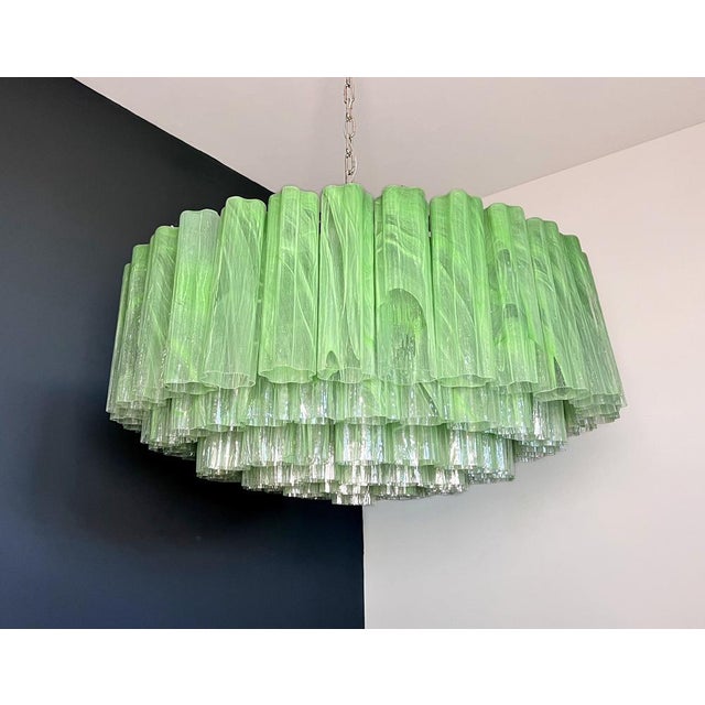 Large Murano Glass Chandelier with 101 Green Alabaster Glass Tube, 1990s For Sale - Image 10 of 18