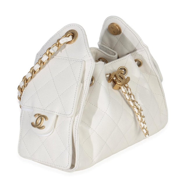 Contemporary White Quilted Caviar Mini Chanel 25 Hobo Handbag For Sale - Image 3 of 8