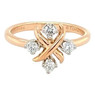 24760 - Tiffany & Co. Schlumberger Lynn Platinum 18k Rose Gold Diamond Ring, Size 5.5 For Sale