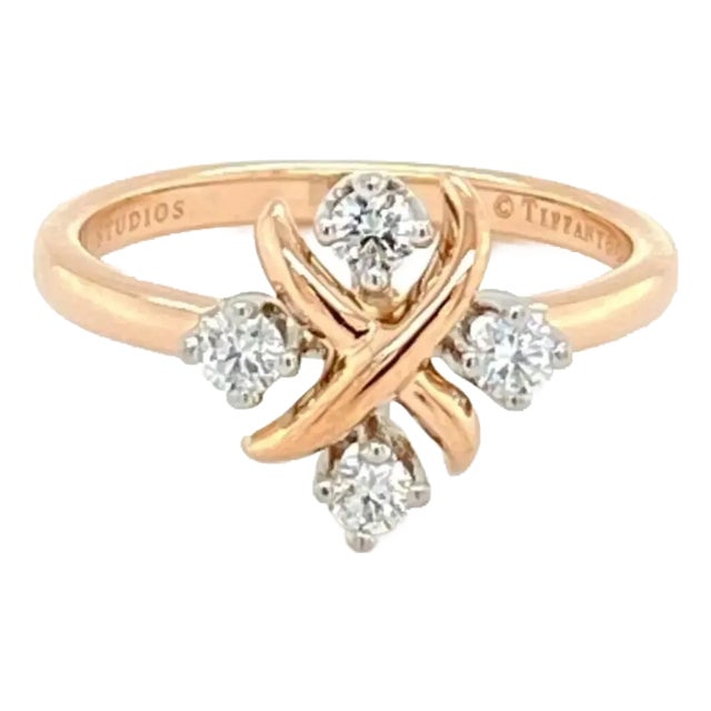 Tiffany & Co. Schlumberger Lynn Platinum 18k Rose Gold Diamond Ring, Size 5.5 For Sale
