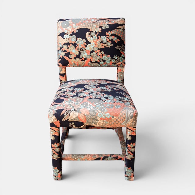 Mid-Century Modern Mid-Century Parsons Dining Chairs, Upholstered in Vintage Japanese Designer Textile, Milo Baughman Style, Set of 6 For Sale - Image 3 of 10