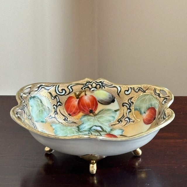 Antique Nippon Porcelain Gooseberry Footed Bowl For Sale - Image 15 of 18