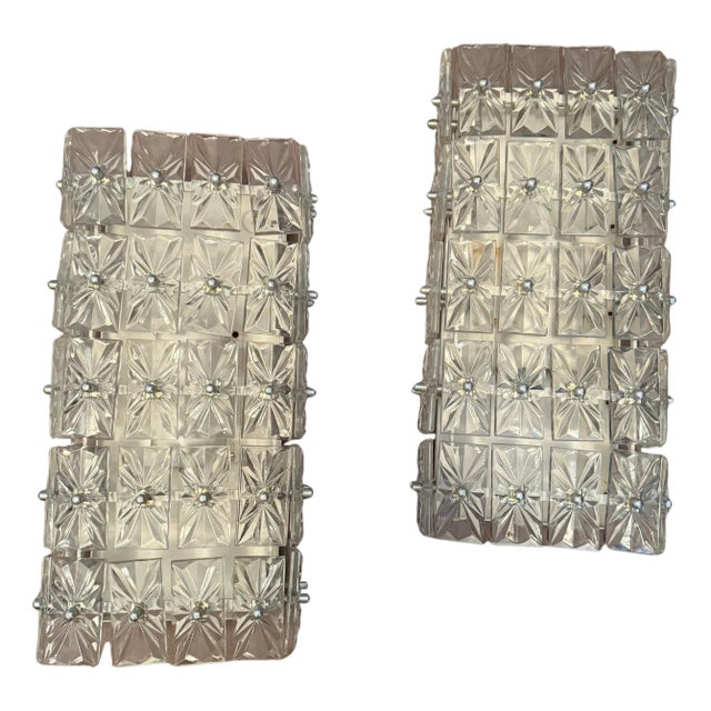 1960s Mid Century Modern Crystal East German DDR Veb Narva Leuchten Wall Lamps - a Pair For Sale
