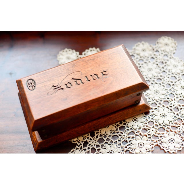 Antique Wooden Keepsake Trinket Box Engraved Zodiac Tarot Card Holder For Sale - Image 9 of 9