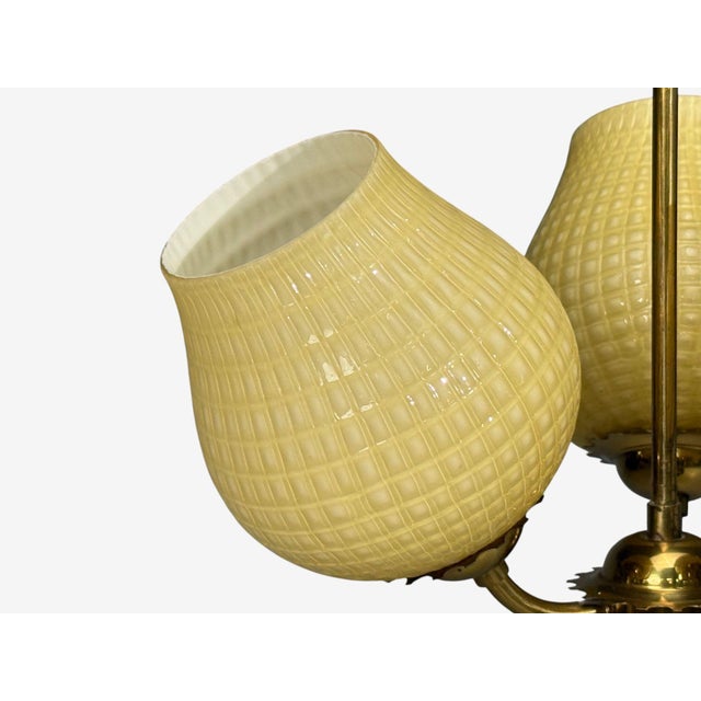 1940s Swedish Modern, Pendant Light, Brass, Textured Glass For Sale - Image 9 of 12