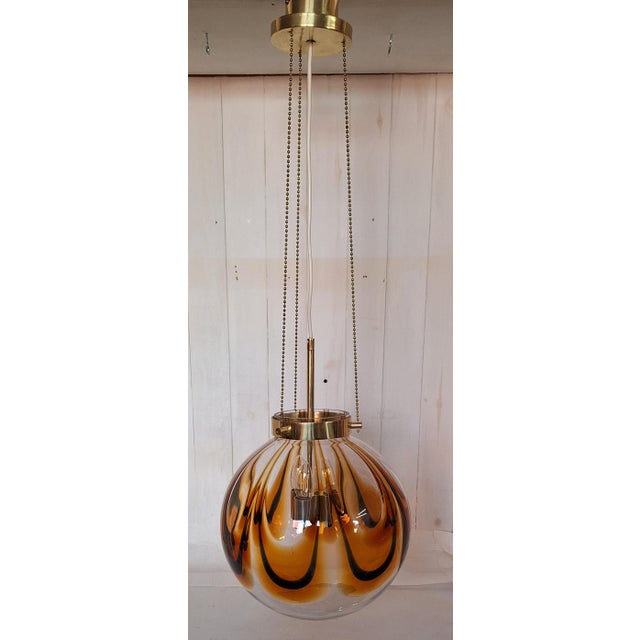 Vintage Hanging Lamp with Brass Frame from Kaiser, 1970s, in Very Good conditions. Designed 1970 to 1979 This piece has an...