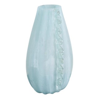 Italian Ice Blue Murano Glass Vase with Wave Appliqué, 1950s For Sale