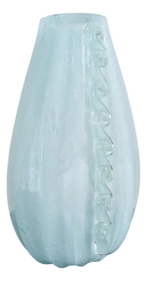 Italian Ice Blue Murano Glass Vase with Wave Appliqué, 1950s