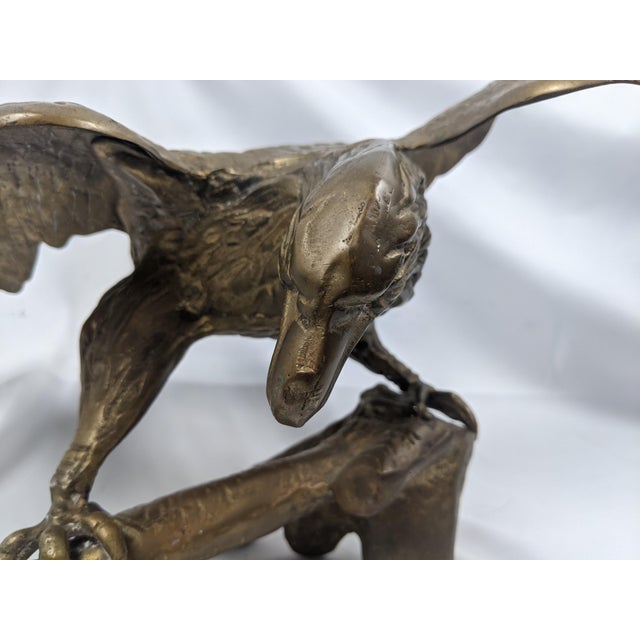 Brass Vintage Solid Brass Eagle Sculpture on Branch Pedestal Base, 19" Wingspan For Sale - Image 8 of 14