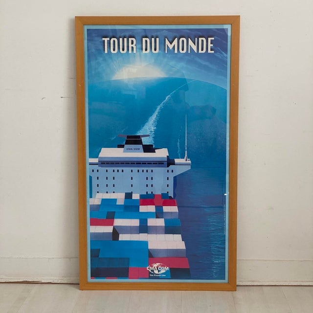 Cargo Ship French Line CMA CGM 2000 Around the World Poster by Richard Roussel For Sale - Image 6 of 6