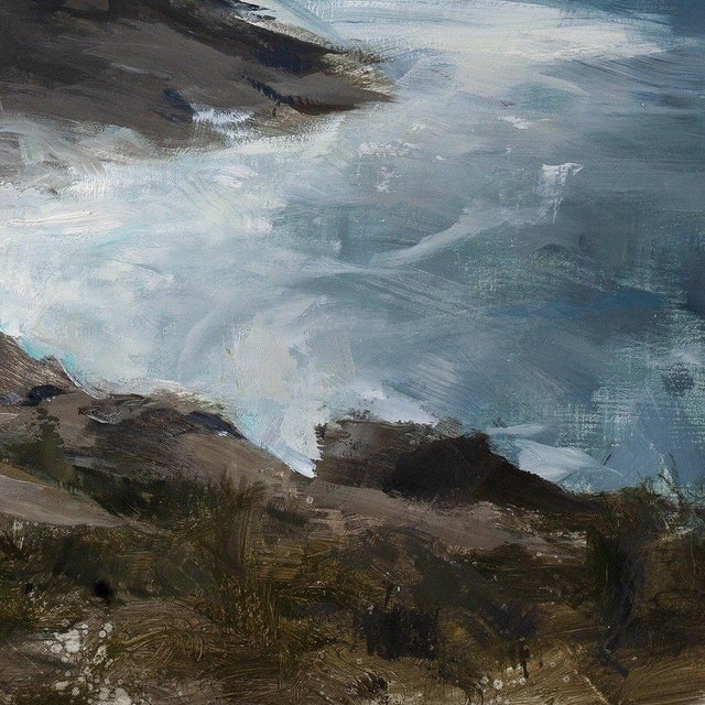 Contemporary A Distant Haze by Jon Doran | Oil on Panel Sea Cliffs Above Breaking Surf For Sale - Image 9 of 12