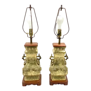 Pair of James Mont-Style Brass Chinoiserie Lamps