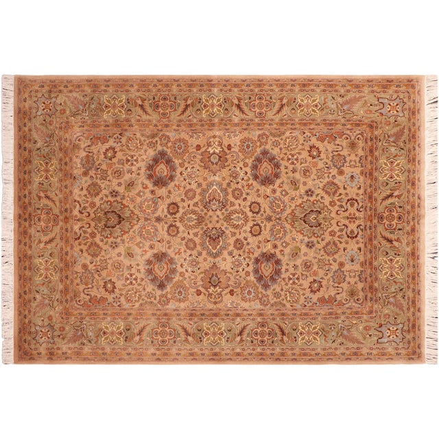 Taupe Floral 1990's Pak-Persian Taupe/Green Wool Rug - 6'0'' X 8'7'' For Sale - Image 8 of 9