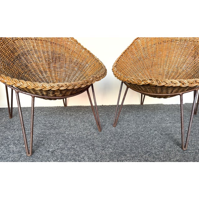 Mid-Century Modern Pair of Rattan Armchairs. France, 1950s For Sale - Image 10 of 13