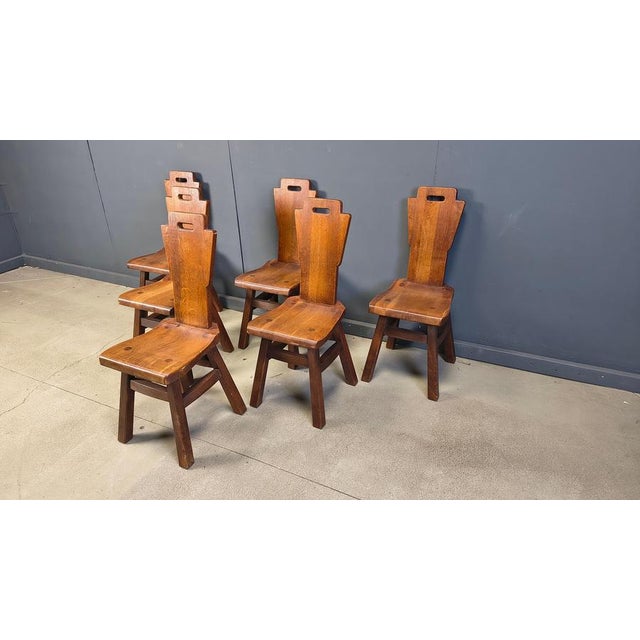 Wood Vintage Oak Brutalist Chairs, 1970s, Set of 6 For Sale - Image 7 of 12