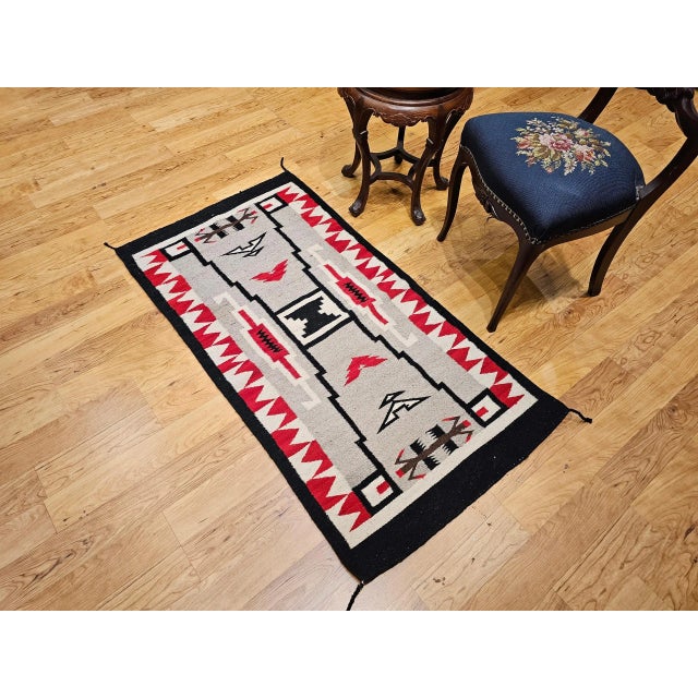 Vintage Native American Navajo Rug, Handwoven Wool, Storm Pattern, 30” X 55” For Sale - Image 10 of 12