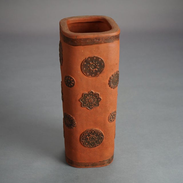 Japanese Antique Japanese Terra Cotta Vase with Stylized Floral Elements, Circa 1930 For Sale - Image 3 of 8