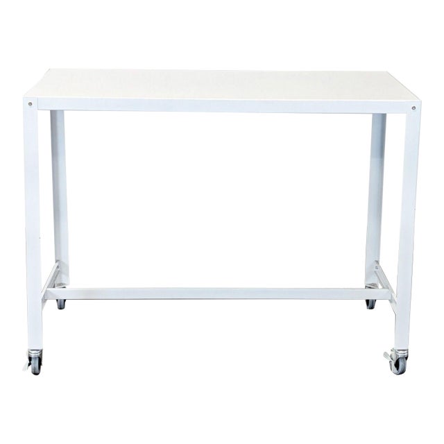 Cb2 Go Kart White Modern Rolling Desk With Metal Frame For Sale