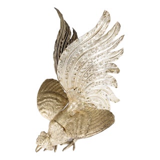 Vintage Italian Silver Plated Fighting Roosters, 1960, Set of 2 For Sale