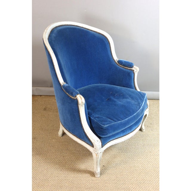 Louis XV Lounge Chair in Blue Velvet For Sale - Image 10 of 11