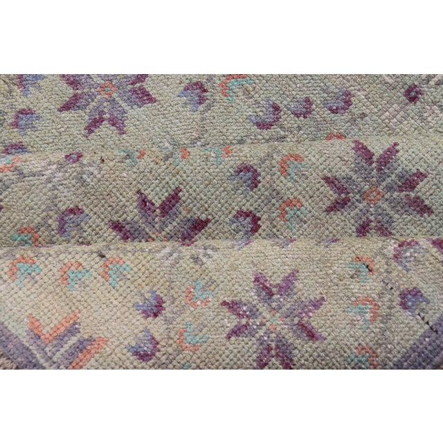 Vintage Turkish Oushak Konya-Tulu With Floral Blossoms and Latticework Design For Sale - Image 10 of 11