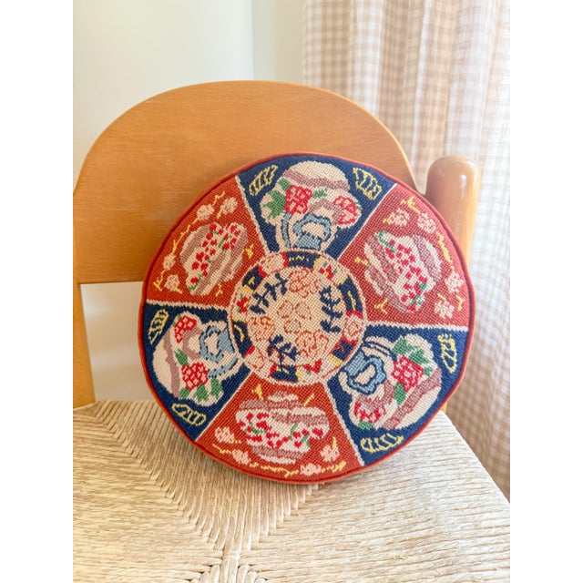 Textile Vintage Imari Needlepoint and Velvet Pillow For Sale - Image 7 of 7