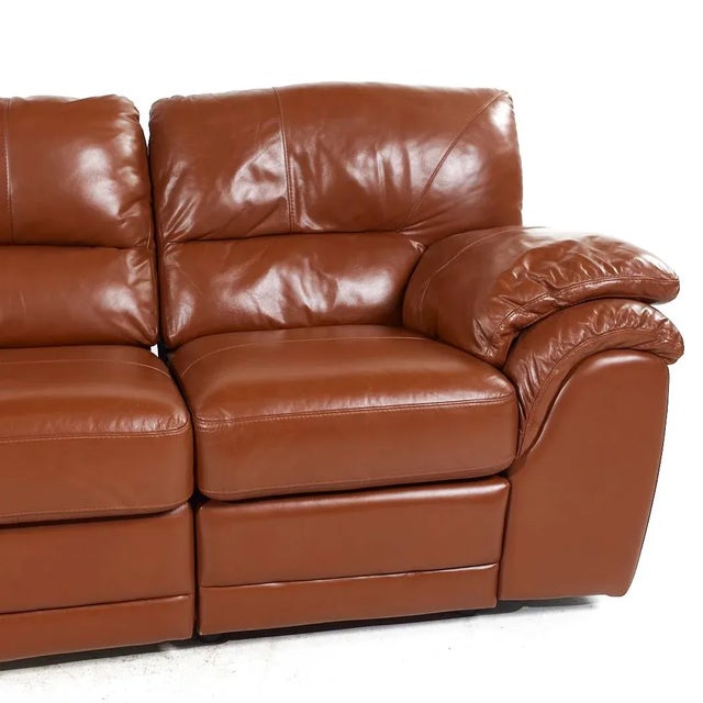 Natuzzi Style Brown Leather Modular Reclining Sofa For Sale - Image 11 of 11