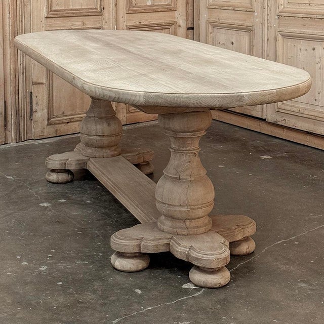 French Mid-Century Oval Trestle Table ~ Stripped Solid Oak For Sale - Image 10 of 18