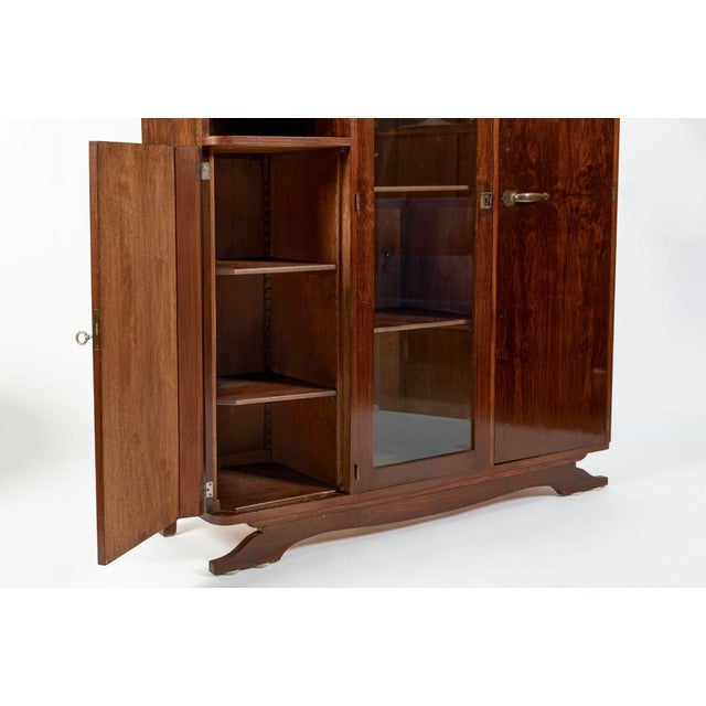 Antique French Art Deco Rosewood Vitrine Display Cabinet or Bookcase, 1940s For Sale - Image 12 of 17