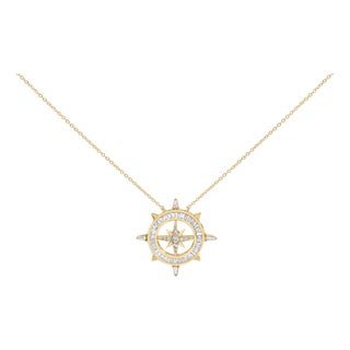 14K Yellow Gold Plated Sterling Silver 1.0 Cttw Diamond Compass Pendant Necklace For Sale