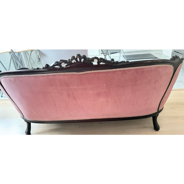 Rococo Rococo Revival Loveseat With Antique Rose Velvet Upholstery and Decorative Walnut Carvings For Sale - Image 3 of 9