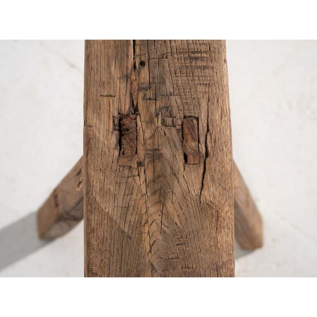 Rustic Small Antique Wooden Bench For Sale - Image 3 of 9