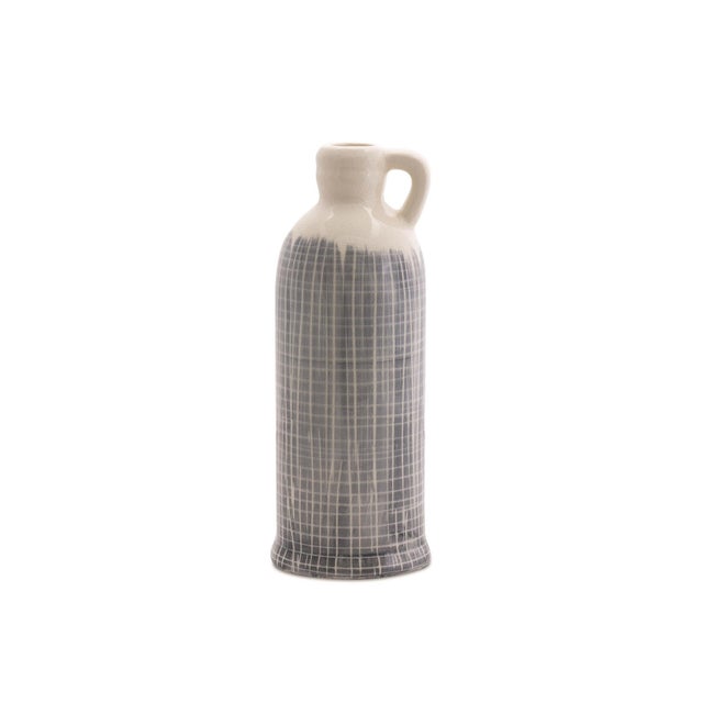 Kenneth Ludwig Chicago Terra Cotta Jug Vase with Navy Criss Cross Pattern (Set of 3) For Sale - Image 4 of 4