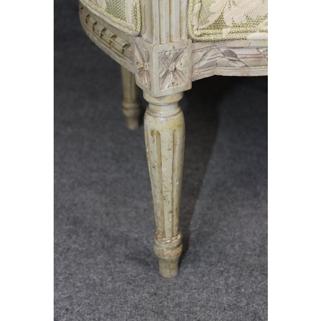 Early 20th Century Pair of French Louis XVI Style Distressed Painted Wingback Bergere Chairs For Sale - Image 5 of 13