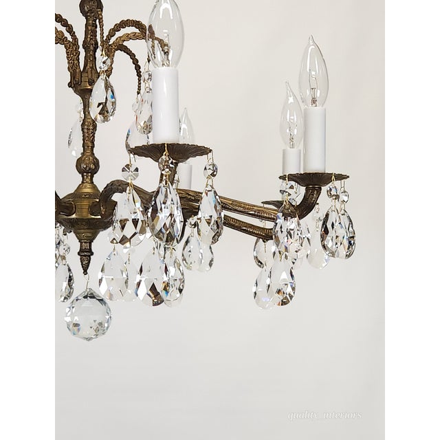 Offered for your consideration is an original Antique 8 Arm 8 Light Dark Patina Opulent Brass Cut Lead Glass Crystal...