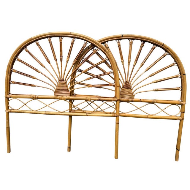Mid-Century Modern Headboards in Bamboo and Rattan, France, 1960s, Set of 2 For Sale - Image 3 of 8