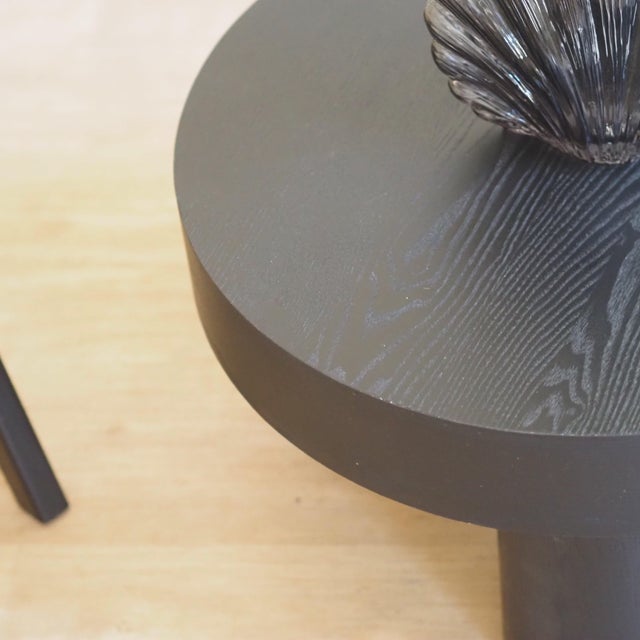 Modern Round Coffee Table with Cylindrical Legs in Black Stained Wood For Sale - Image 3 of 7