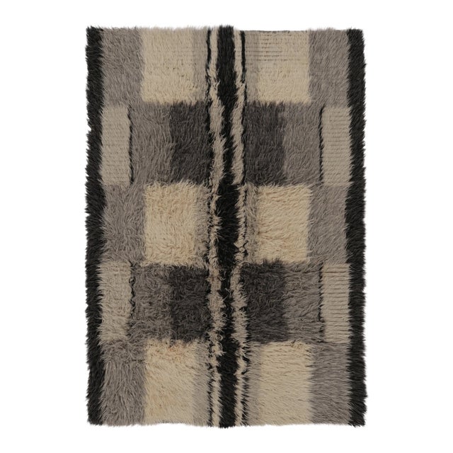 Vintage Swedish Scandinavian Style Shag Wool Rug by Rug & Kilim For Sale