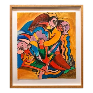 Sandro Chia Woodblock Heliorelief with Hand Painting "Novel" Italian Post Modernist Pop Art, 1989